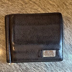 Gucci Dark Leather Money Clip with Silver Accent